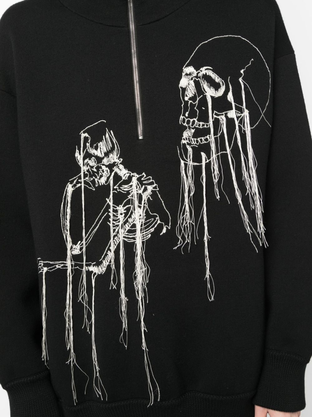 Skull-Print Knitted Hoodie