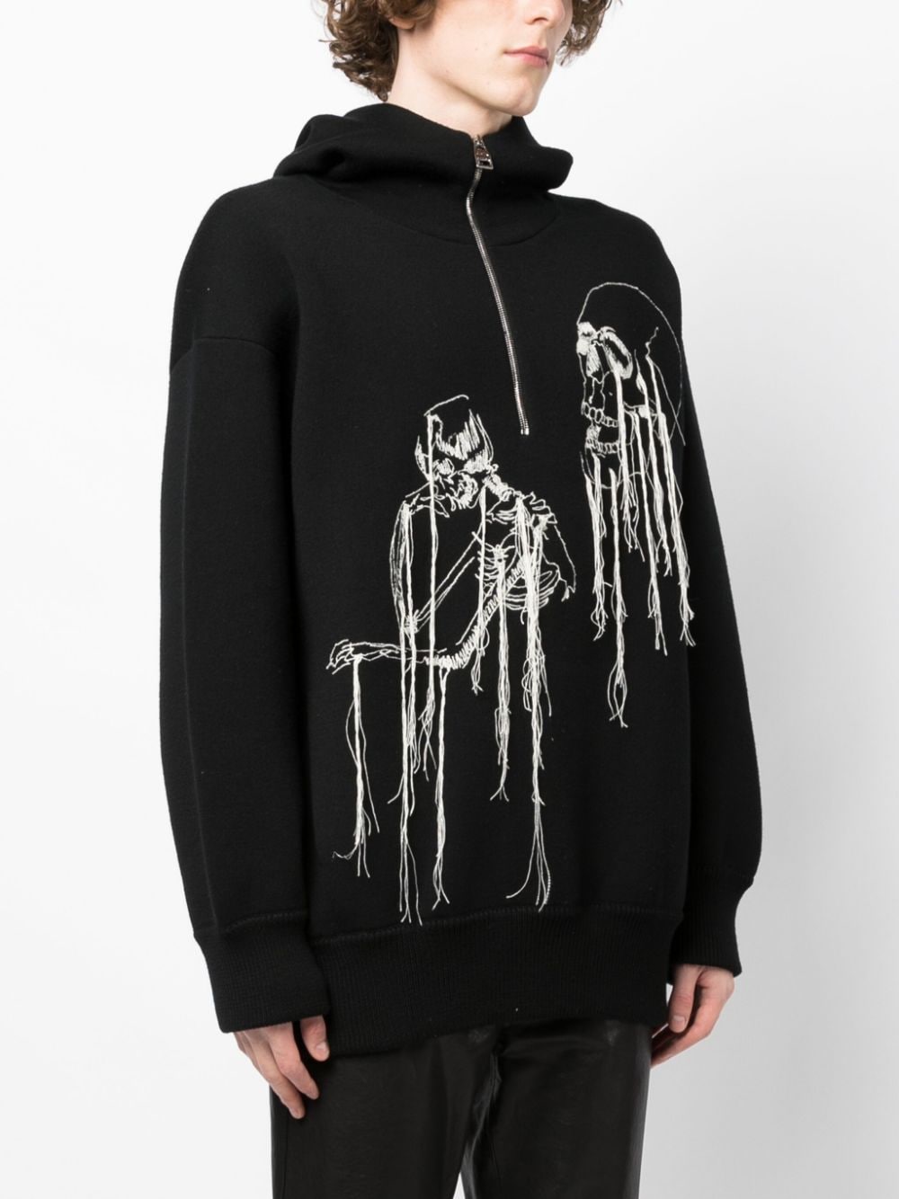 Skull-Print Knitted Hoodie