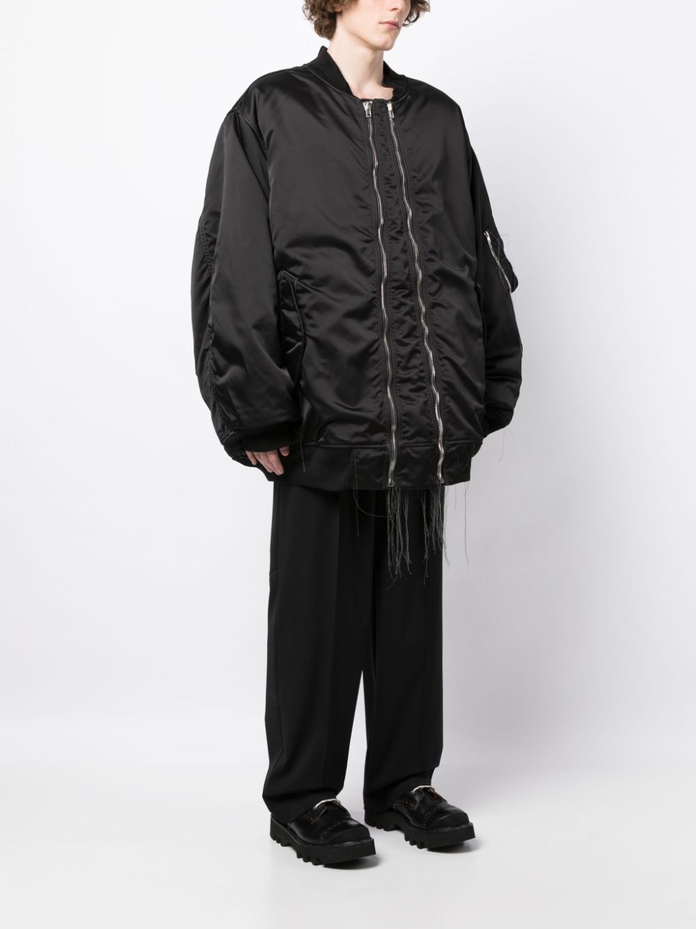 Exposed-Seam Zip-Up Bomber Jacket